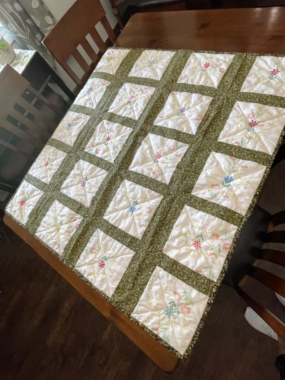 Handmade Whimsical Embroidered Lap Child Quilt